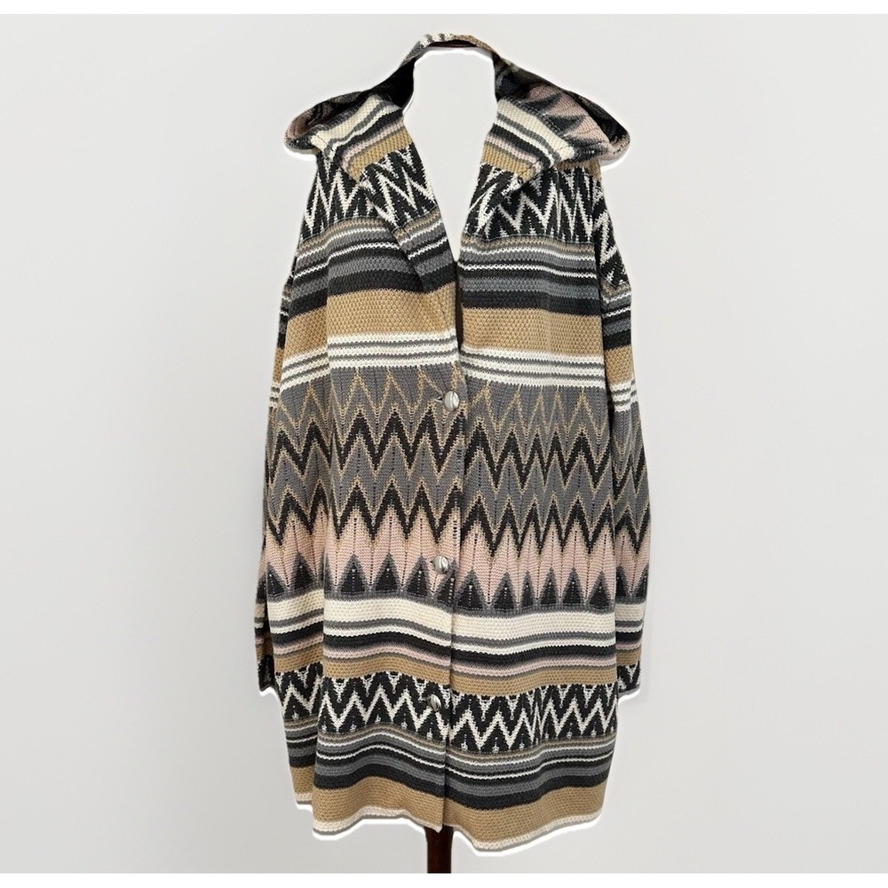 Liz Claiborne Sweater Coat Womens 2X Southwestern cardigan Aztec button up Hood